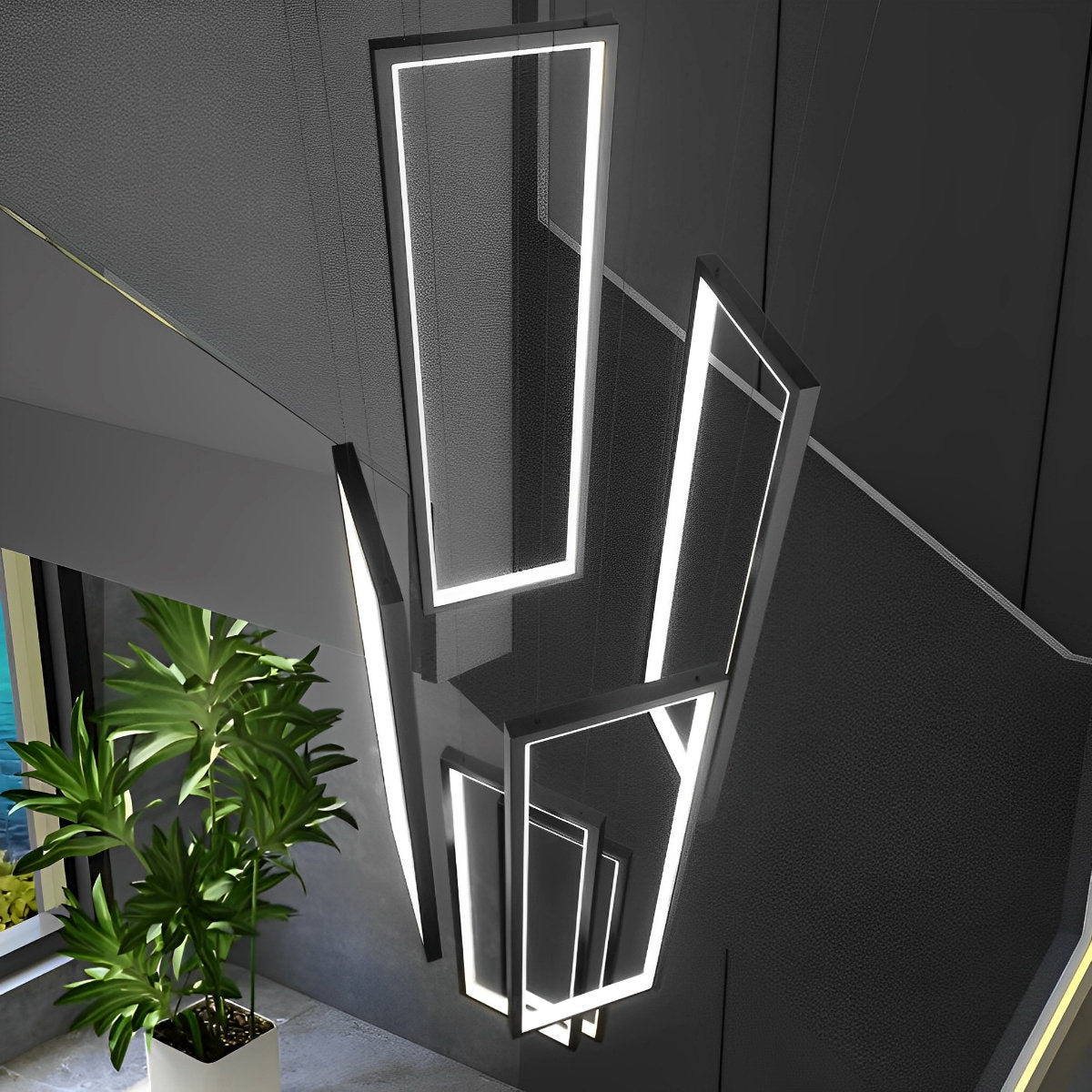Rectangular Frame Aluminum LED Black Nordic Duplex Stair Chandelier - Flyachilles