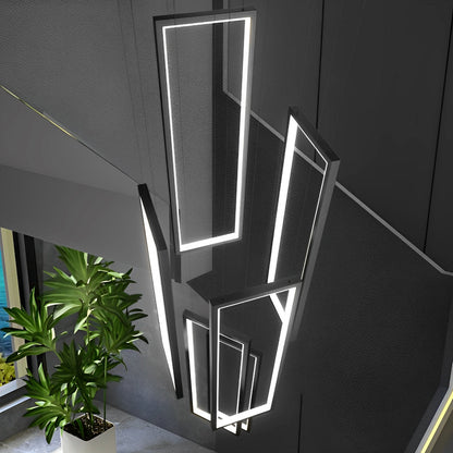 Rectangular Frame Aluminum LED Black Nordic Duplex Stair Chandelier - Flyachilles