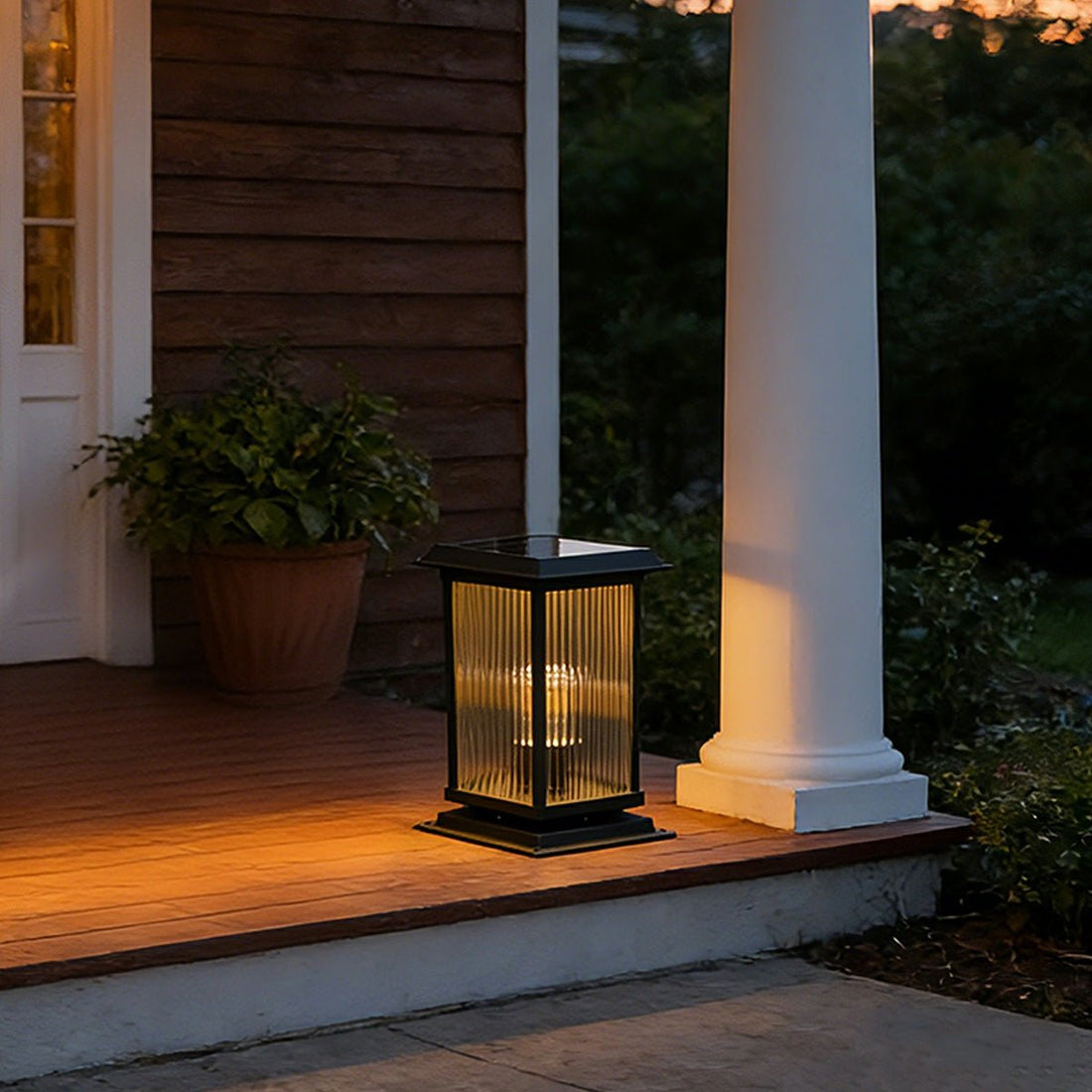 Retro Glass LED Waterproof Black Modern Solar Fence Post Lights - Flyachilles