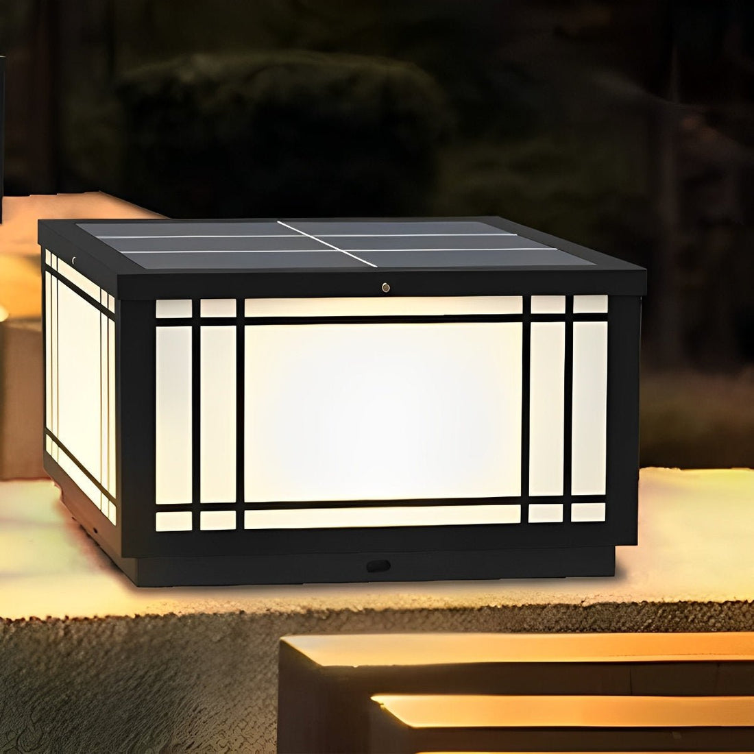 Retro Grilles Waterproof LED 3 - Step Dimming Solar Fence Post Lights with Remote - Flyachilles