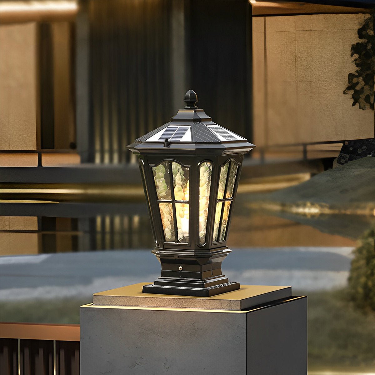 Retro Pavilion Shape Waterproof LED Solar Powered Fence Post Cap Lights - Flyachilles