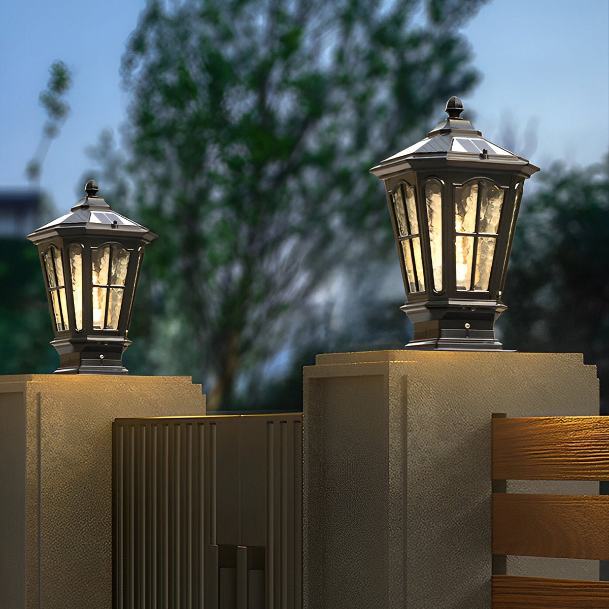 Retro Pavilion Shape Waterproof LED Solar Powered Fence Post Cap Lights - Flyachilles