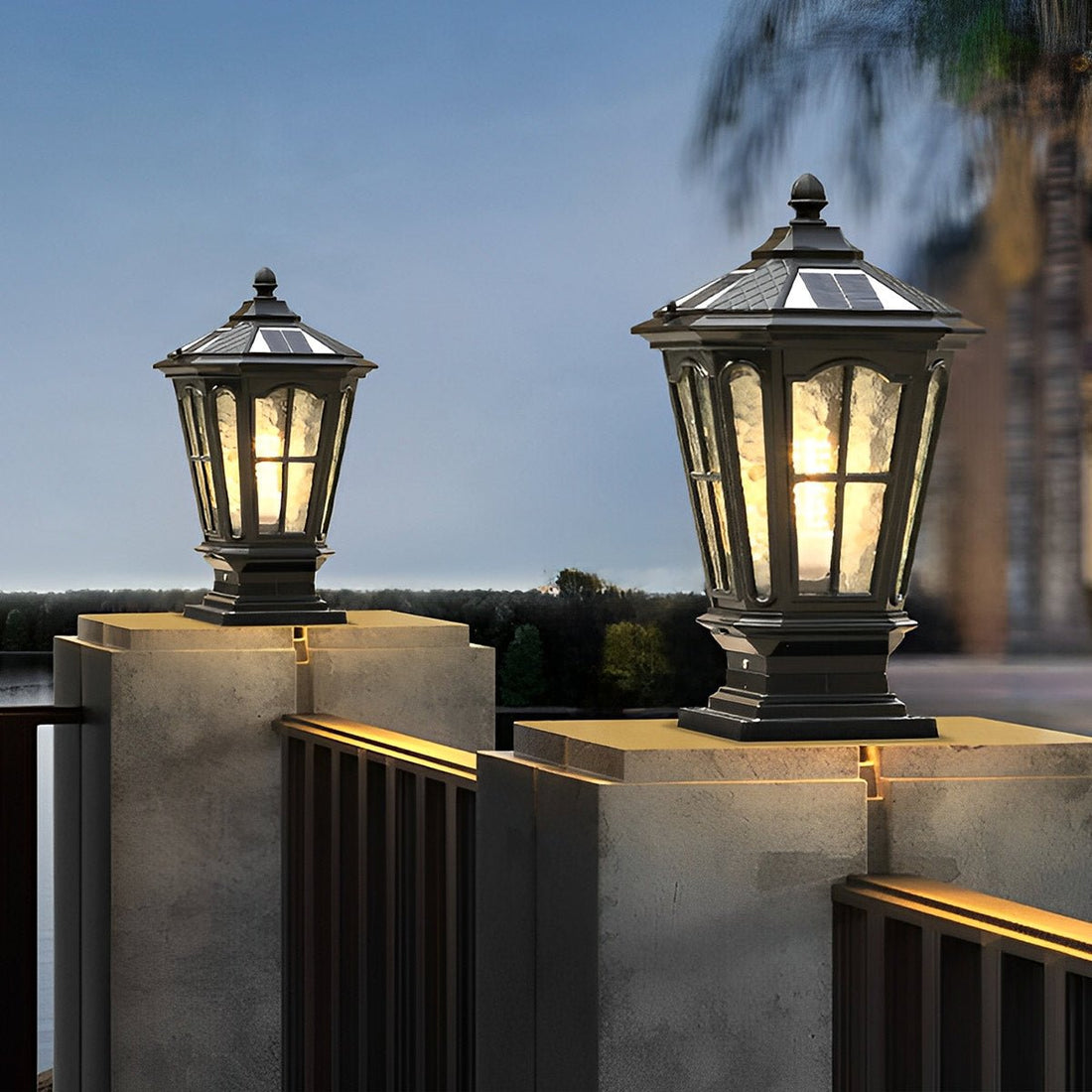 Retro Pavilion Shape Waterproof LED Solar Powered Fence Post Cap Lights - Flyachilles