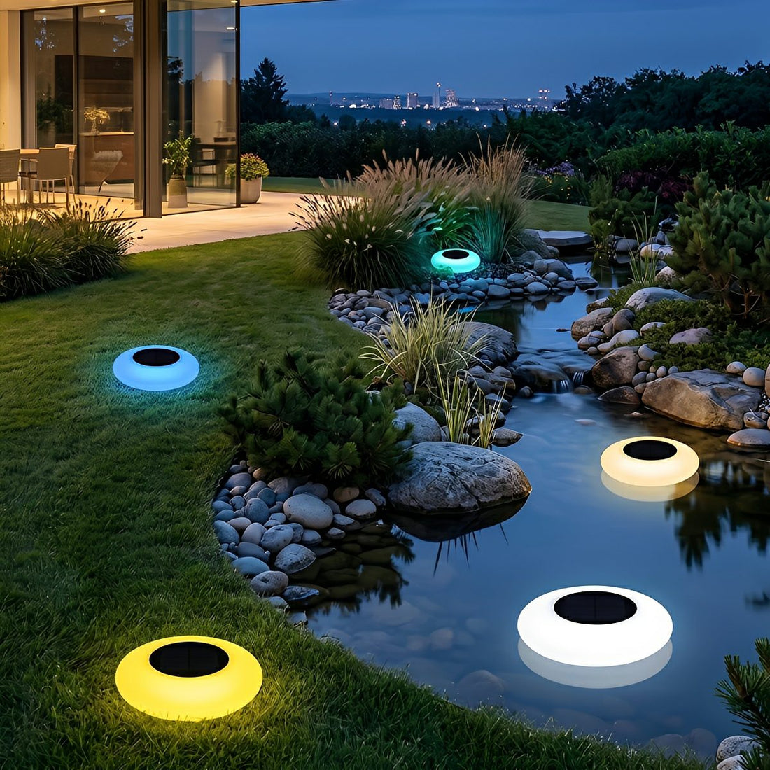 Round Colorful RGB LED Waterproof Solar Modern Outdoor Lights Pool Lights Water Floating Light Pond Lamp - Flyachilles
