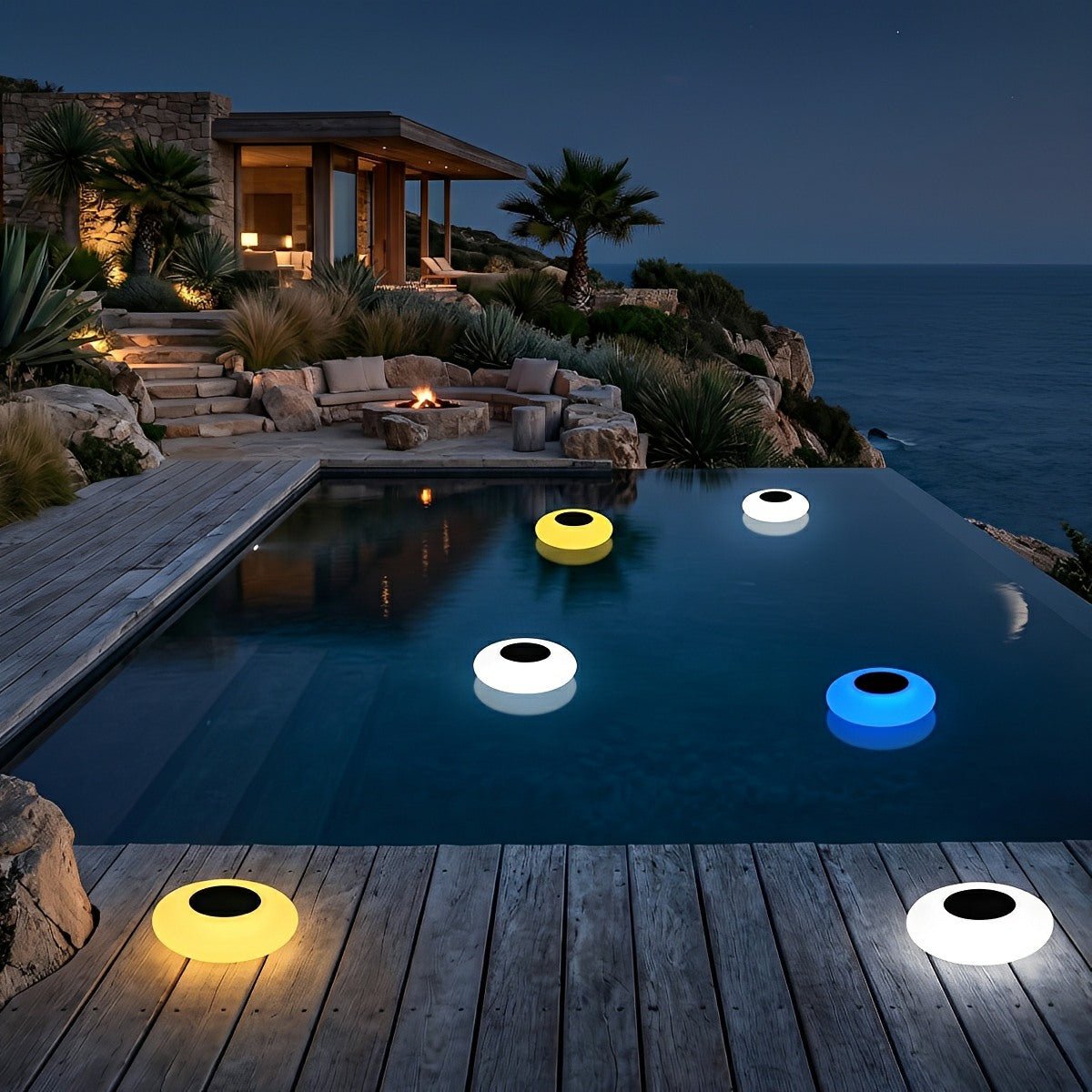 Round Colorful RGB LED Waterproof Solar Modern Outdoor Lights Pool Lights Water Floating Light Pond Lamp - Flyachilles