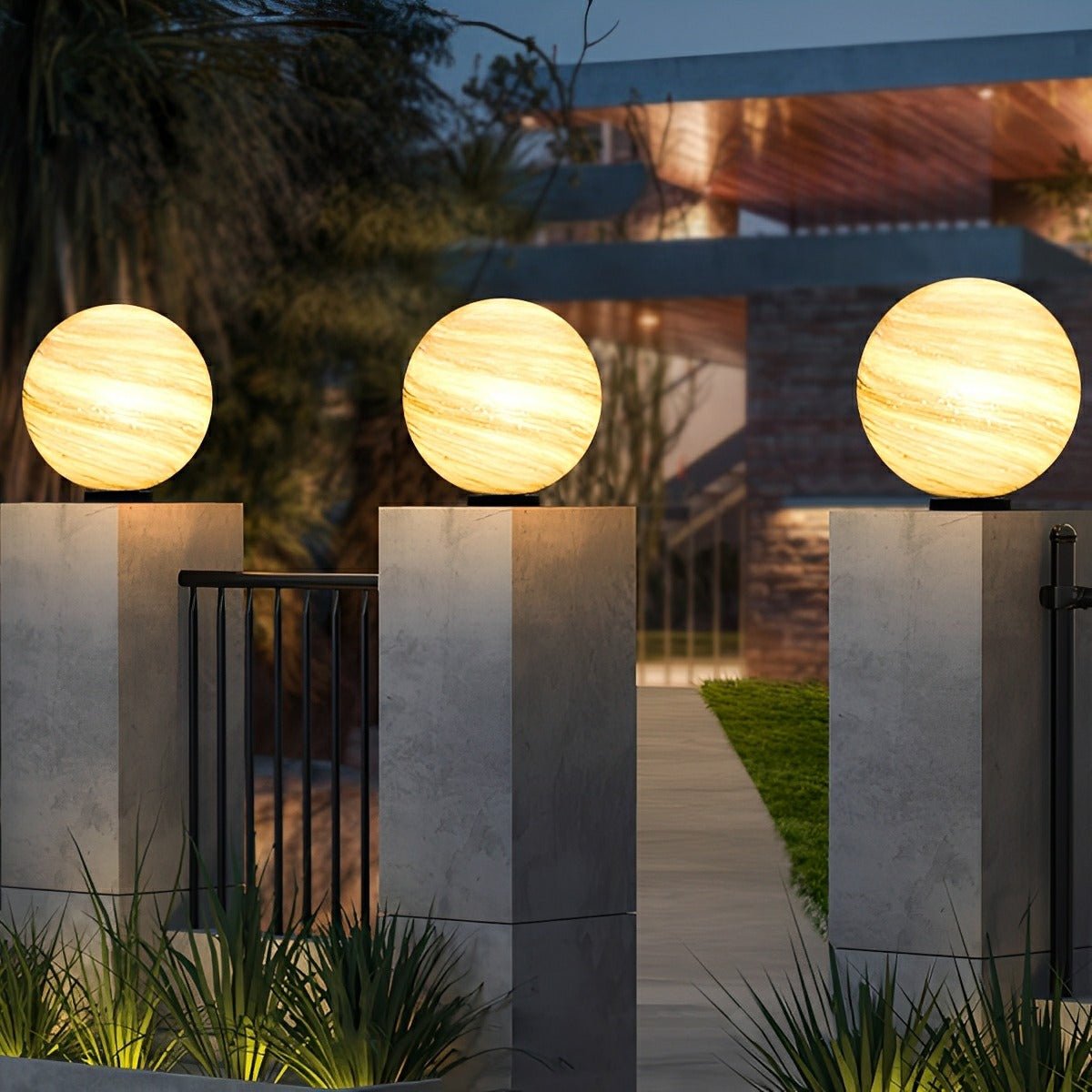 Round Glass Planets Design Waterproof Modern Outdoor Fence Post Lights Column Lighting - Flyachilles
