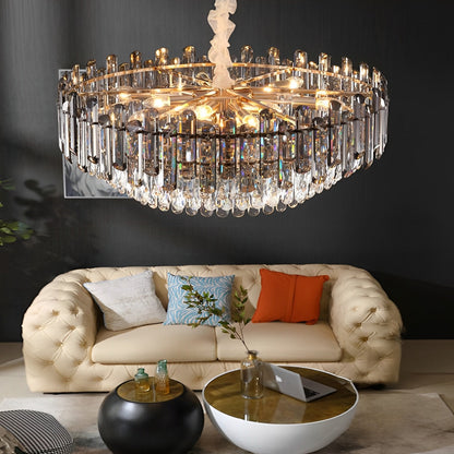 Round Oval Multi-layer Crystal Electroplating Metal Modern Chandelier Pendant Lamp Ceiling Light Fixture - Flyachilles