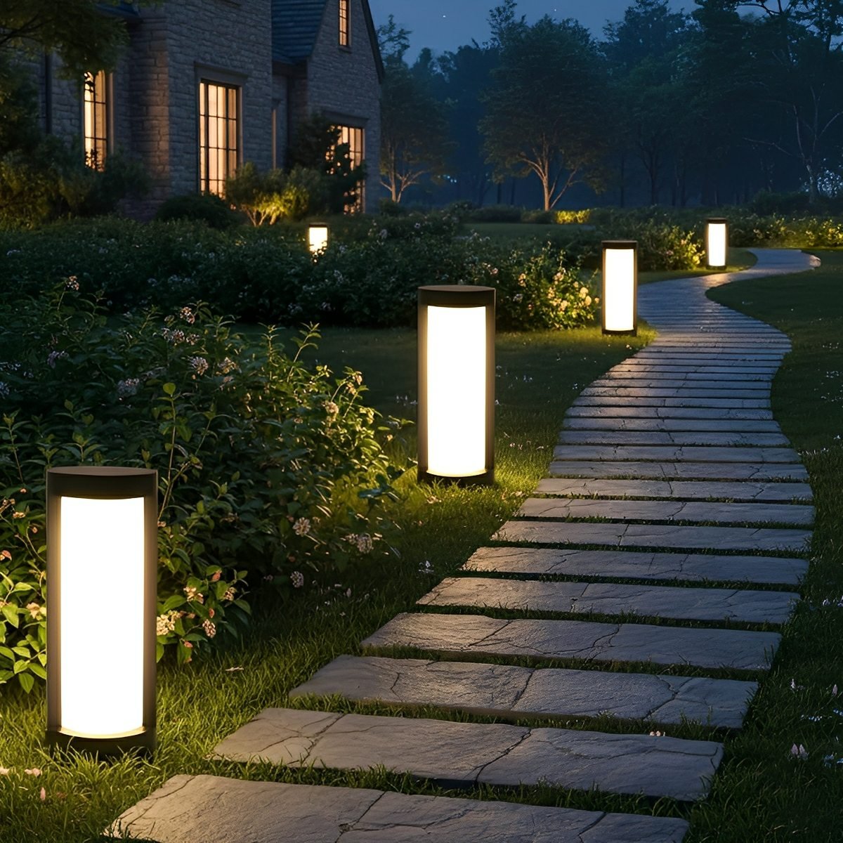 Round Waterproof LED Solar Black Modern Outdoor Pathway Lights - Flyachilles