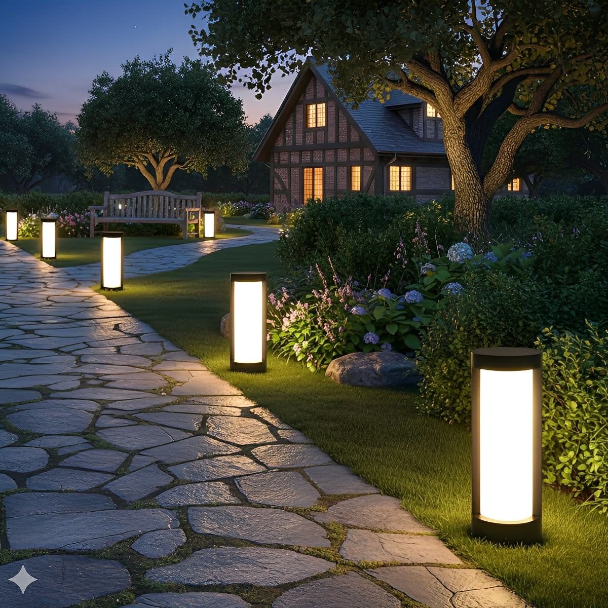 Round Waterproof LED Solar Black Modern Outdoor Pathway Lights - Flyachilles
