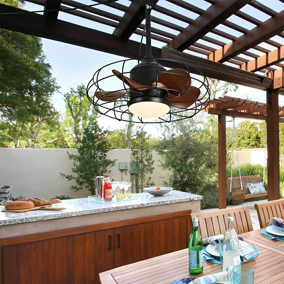 Rustic Round Outdoor DC Motor Reverse Ceiling Fan Light 19.69" - Flyachilles