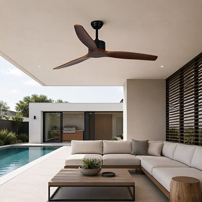 Sculptural Waterproof Modern Wood Reverse Outdoor Ceiling Fan - Flyachilles