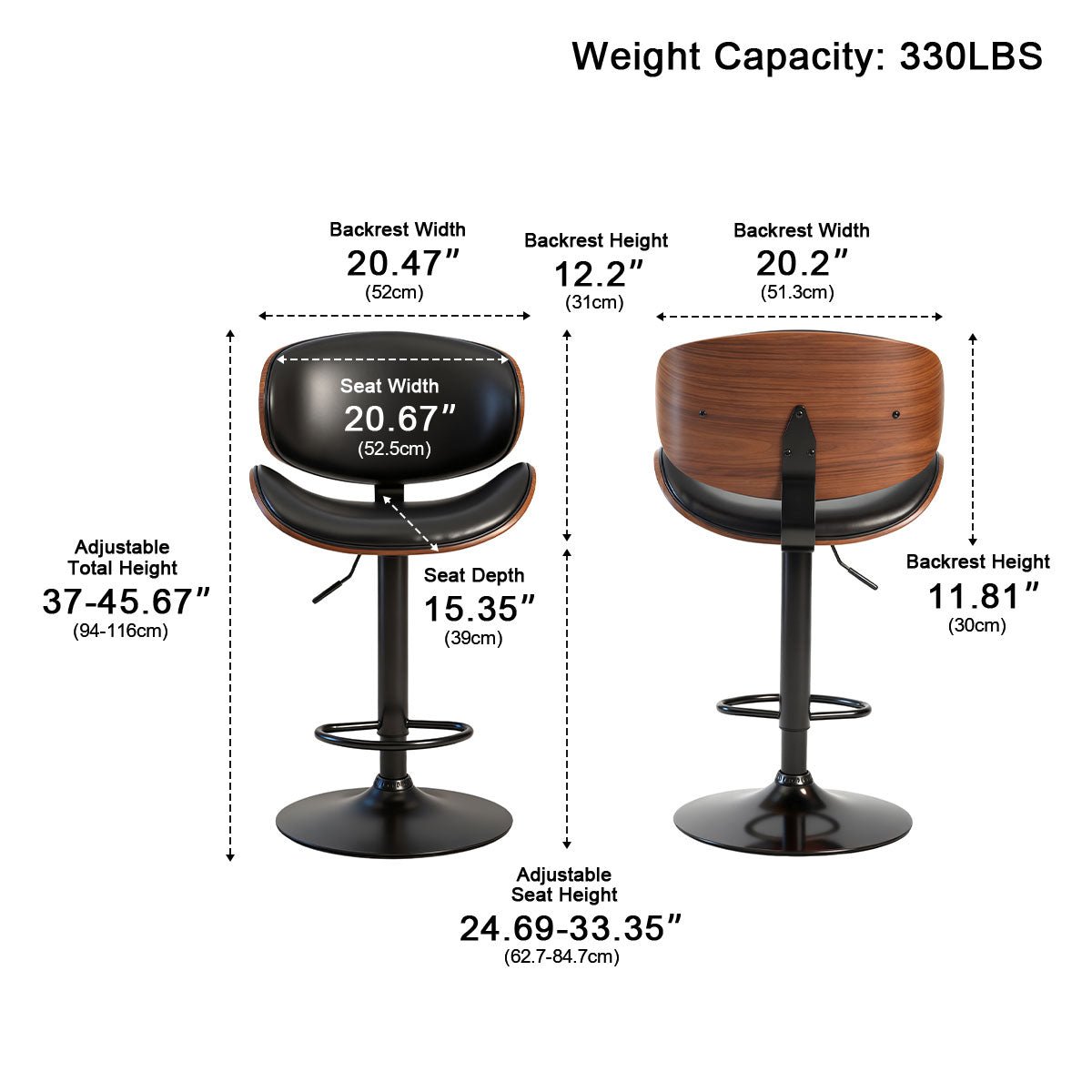 Set of 2 Adjustable Swivel Bar Stools with Backrest &amp; Footrest - Flyachilles