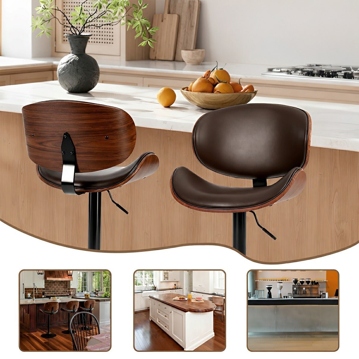 Set of 2 Adjustable Swivel Bar Stools with Backrest &amp; Footrest - Flyachilles
