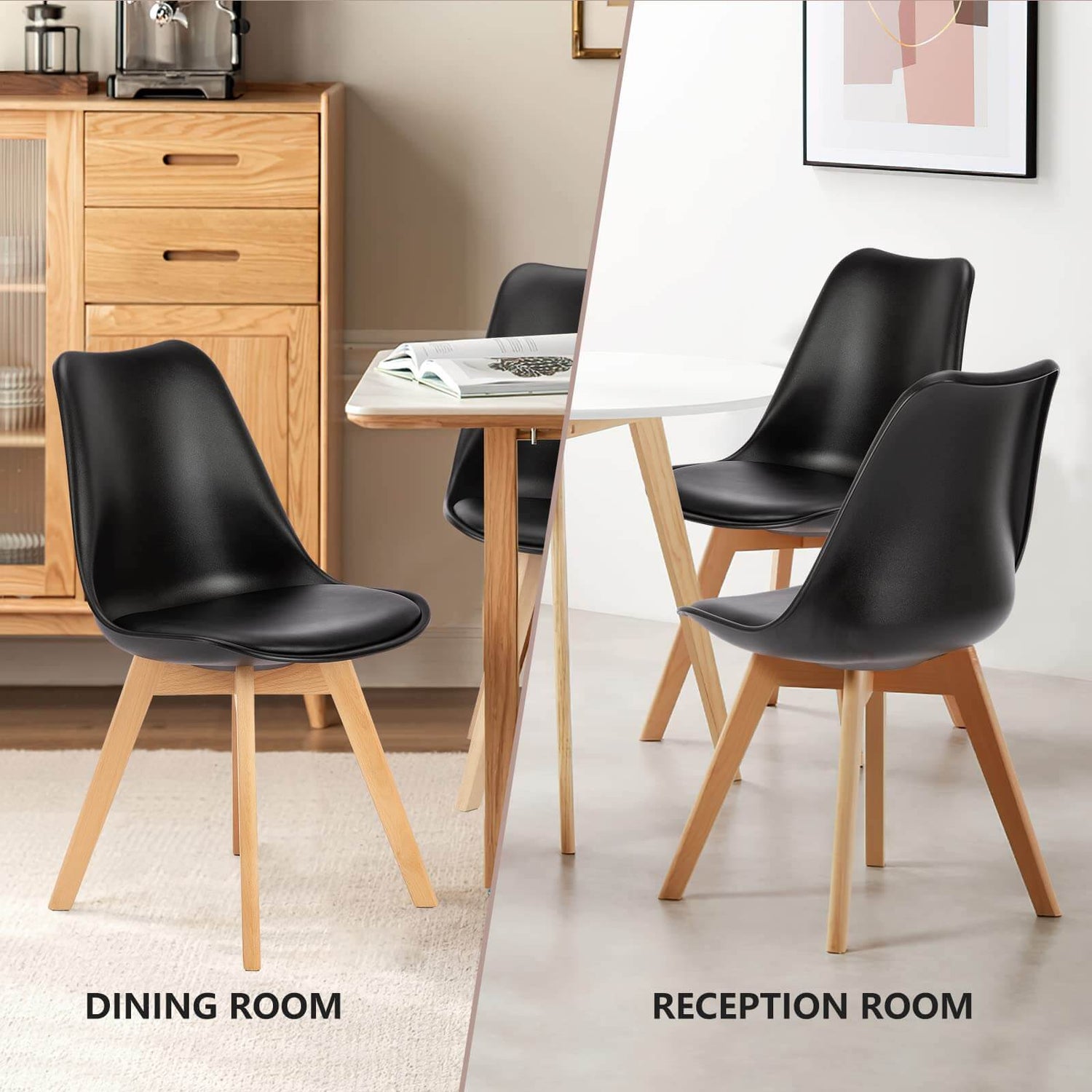 Set of 4 Modern Dining Chairs – PU Leather, Thick Cushion - Flyachilles