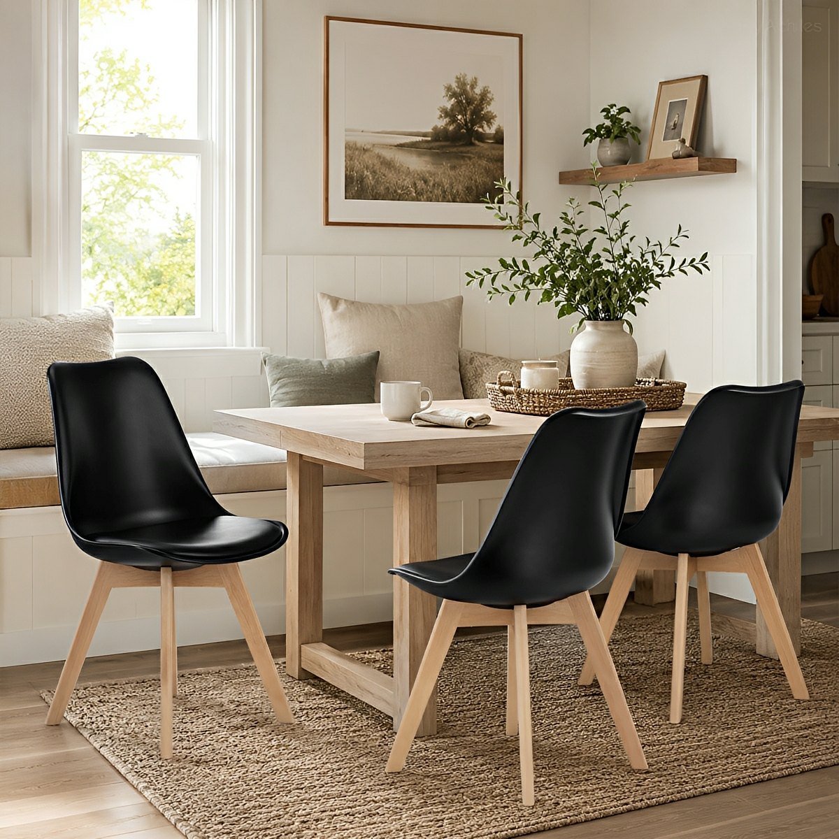 Set of 4 Modern Dining Chairs – PU Leather, Thick Cushion - Flyachilles
