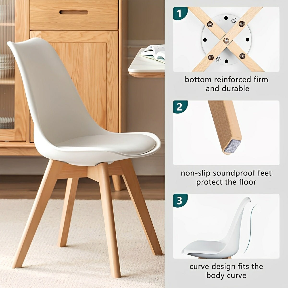 Set of 4 Modern Dining Chairs – PU Leather, Thick Cushion - Flyachilles