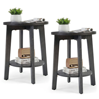 Small Round Wooden Side Table – Double Layer Shelves - Flyachilles