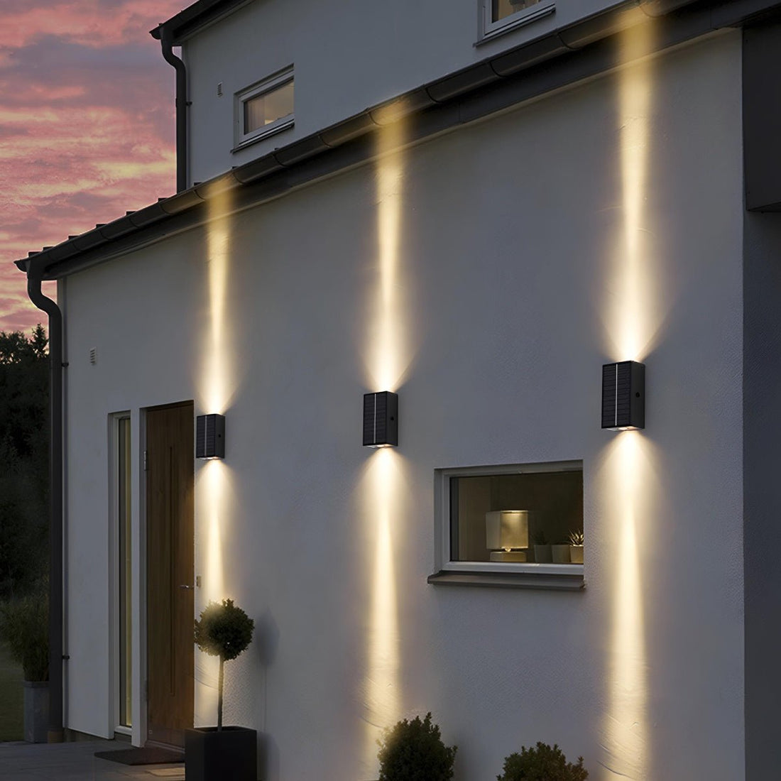 Solar Waterproof Modern Black Up&amp;Down LED Outdoor Wall Washer Spot Lights - Flyachilles