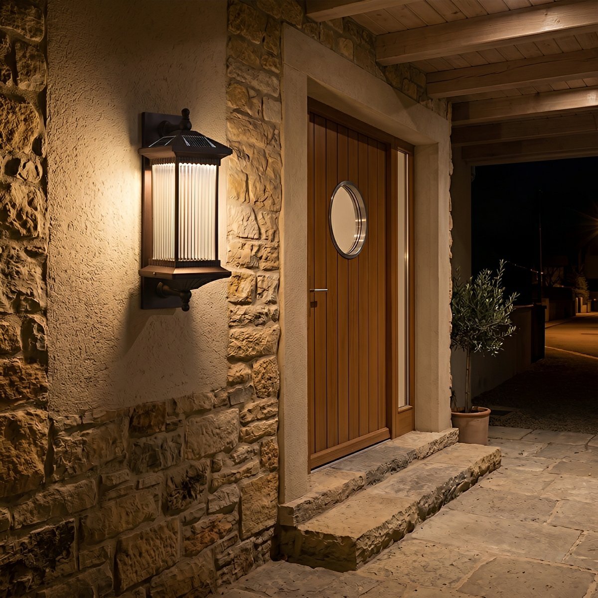 Solar Waterproof Retro Striped Glass Outdoor Wall Lights Sconce - Flyachilles