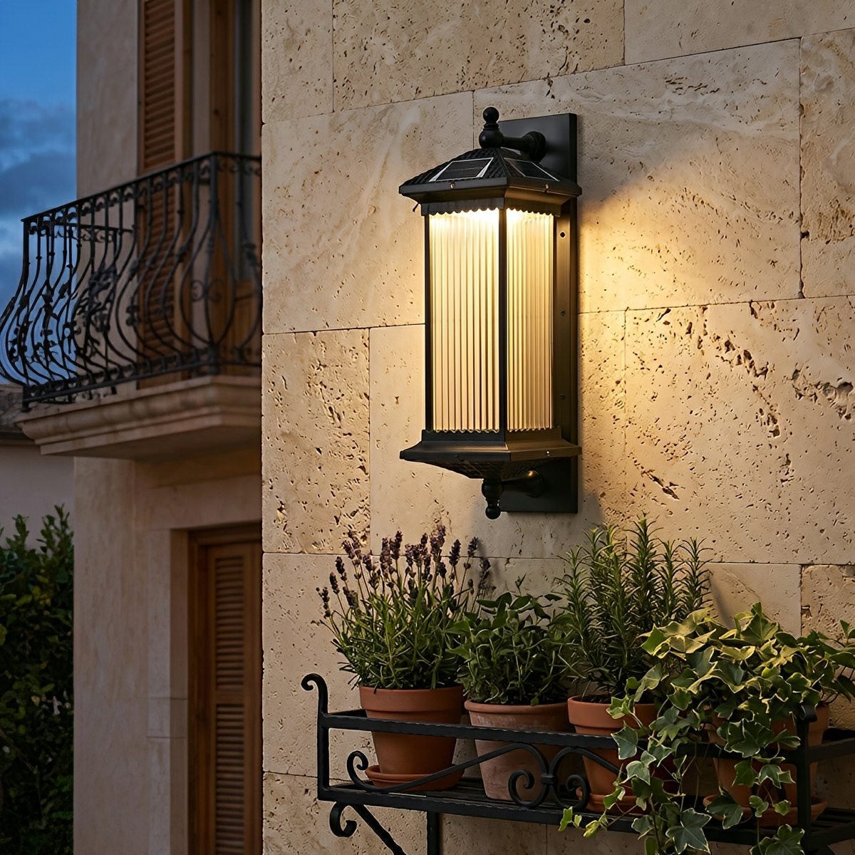 Solar Waterproof Retro Striped Glass Outdoor Wall Lights Sconce - Flyachilles