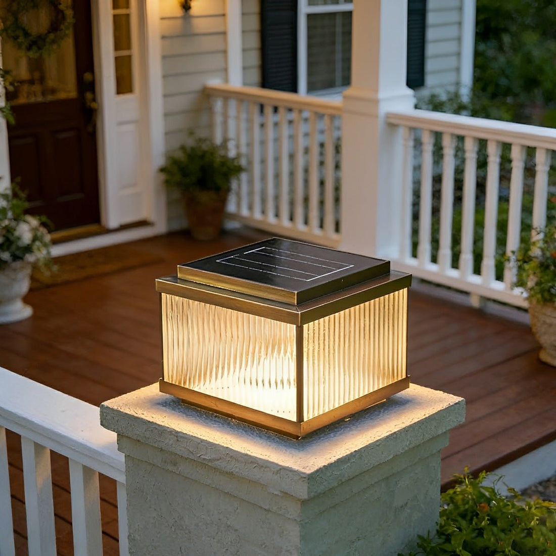 Solar Waterproof Square Vintage Copper LED Outdoor Post Light - Flyachilles