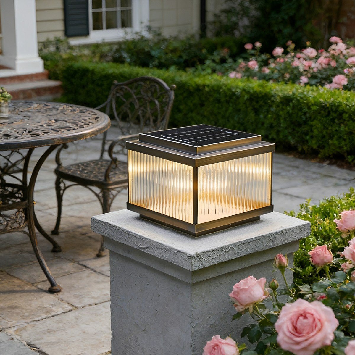 Solar Waterproof Square Vintage Copper LED Outdoor Post Light - Flyachilles