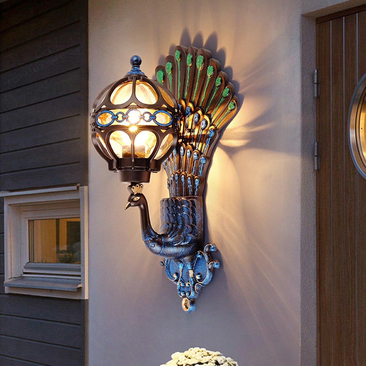 Solar Waterproof Vintage Peacock Outdoor LED Porch Wall Lights - Flyachilles