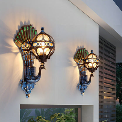 Solar Waterproof Vintage Peacock Outdoor LED Porch Wall Lights - Flyachilles