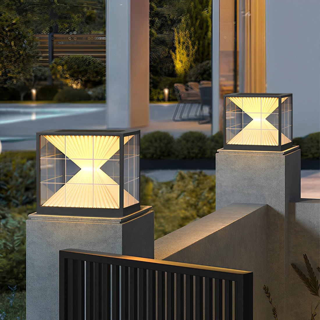Square Creative Hourglass Shape LED Waterproof Solar Fence Post Caps Light - Flyachilles