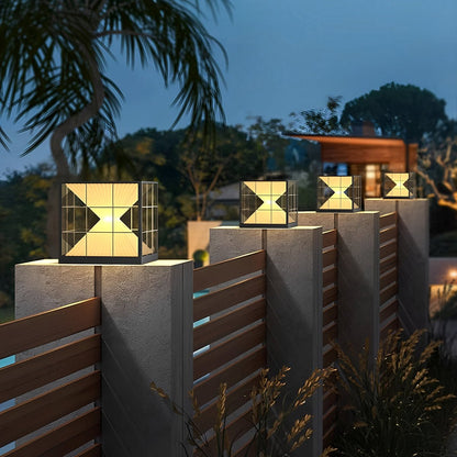 Square Creative Hourglass Shape LED Waterproof Solar Fence Post Caps Light - Flyachilles