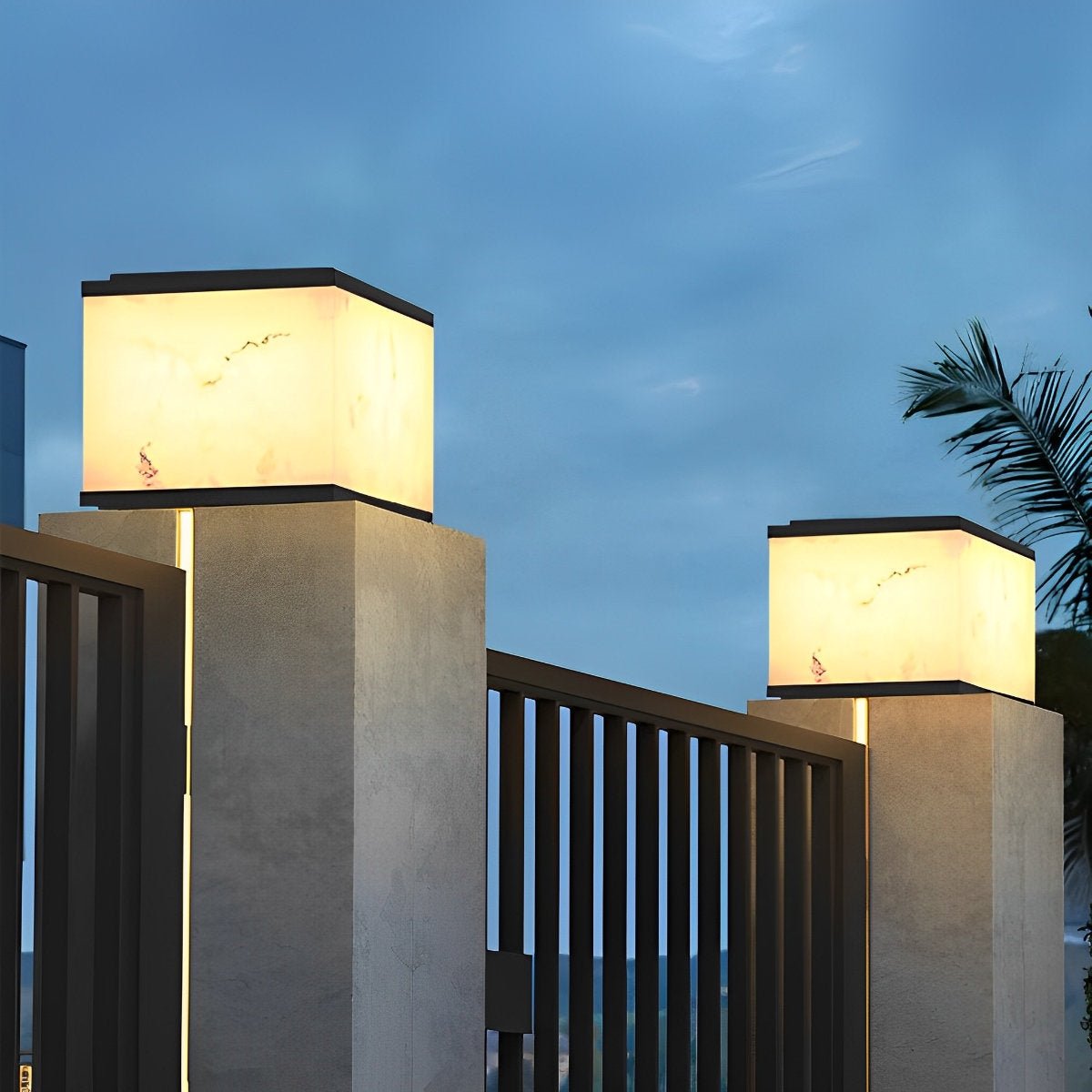 Square Cube Marbled LED Waterproof Modern Solar Fence Post Lights - Flyachilles