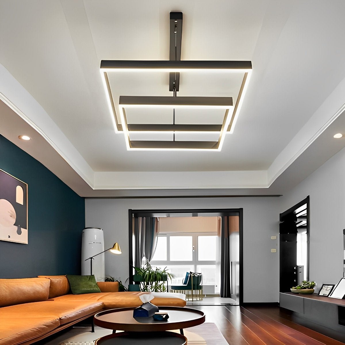 Square Minimalist Dimmable LED Black Modern Chandelier with Remote Control - Flyachilles