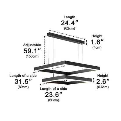 Square Minimalist Dimmable LED Black Modern Chandelier with Remote Control - Flyachilles