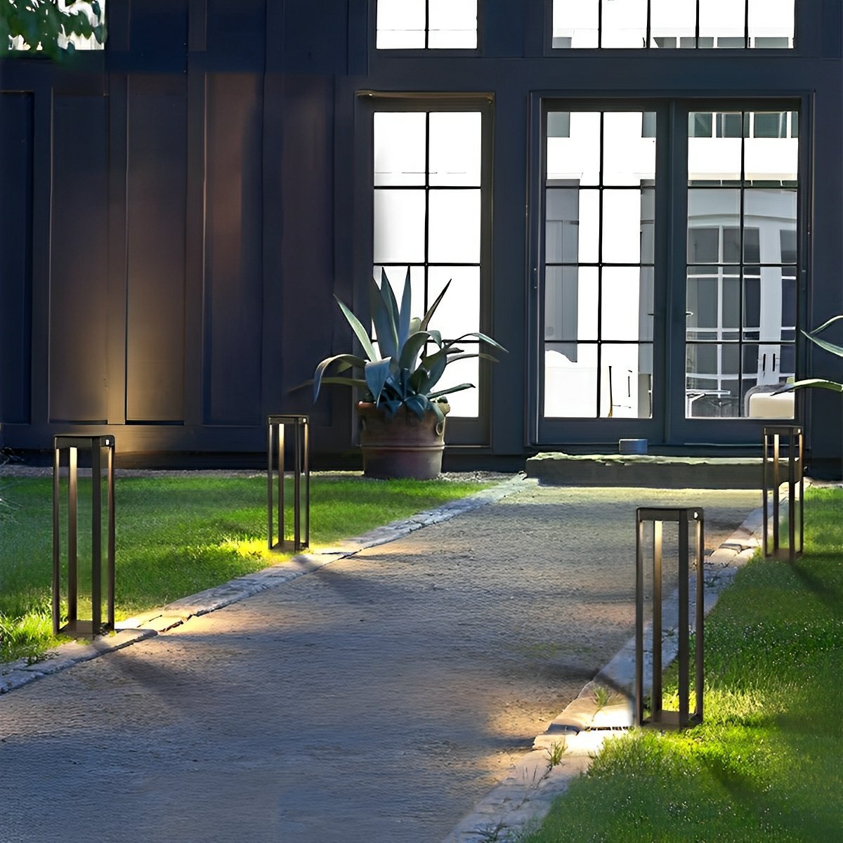 Square Minimalist Waterproof Stainless Steel Black Solar Pathway Lights - Flyachilles