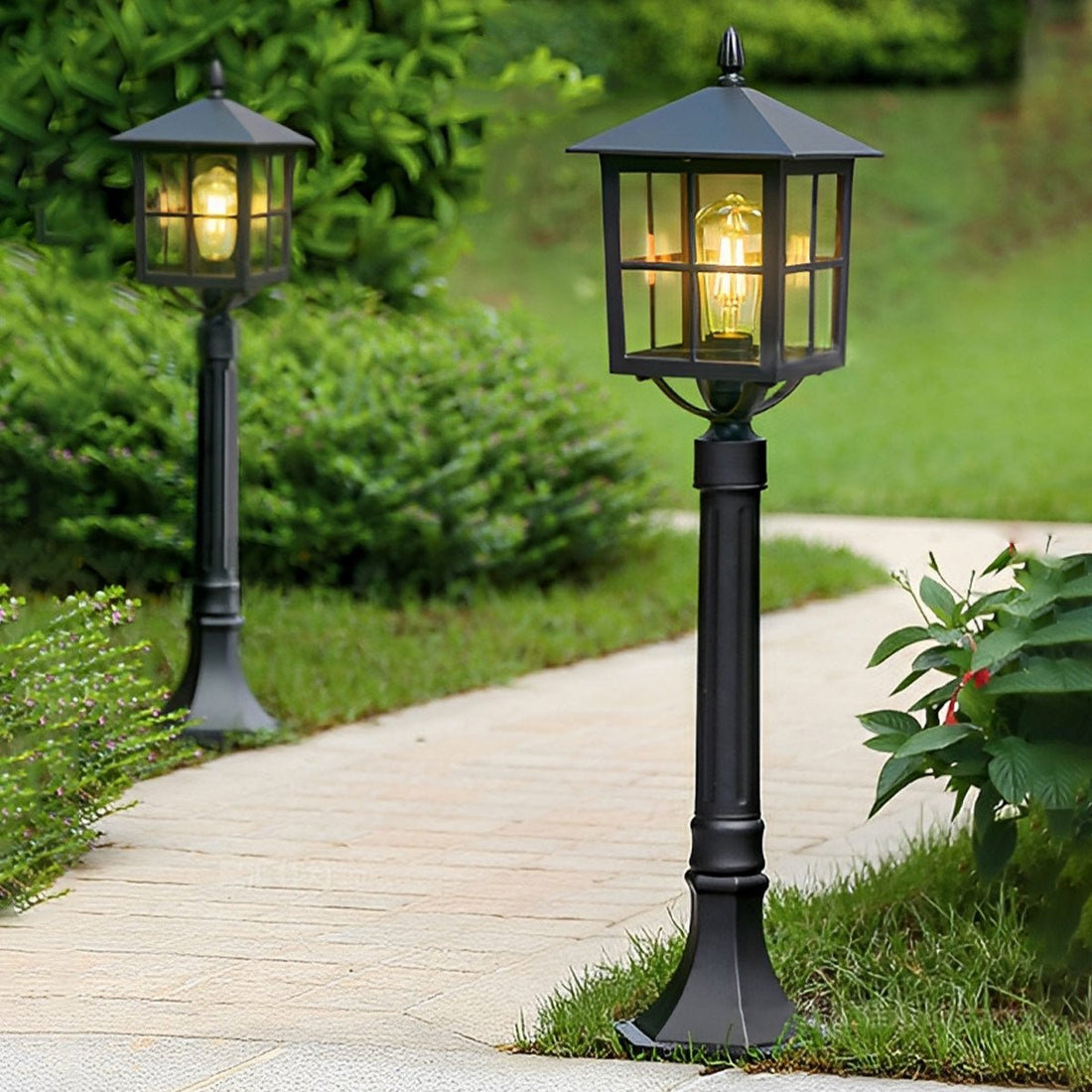Square Waterproof Aluminum Black Retro Solar Lights Outdoor Lawn Lamp - Flyachilles