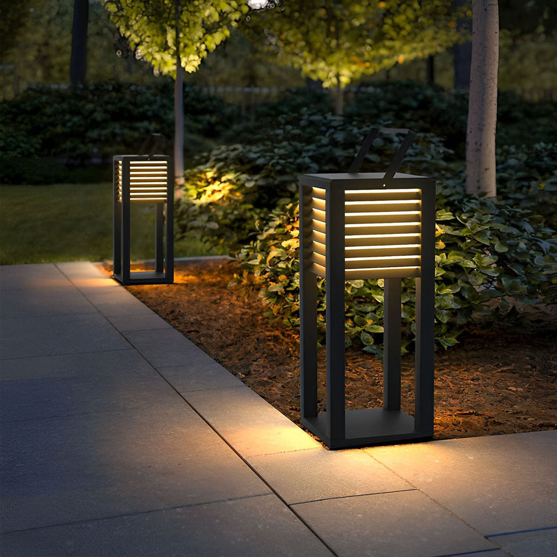Square Waterproof LED Black Modern Portable Lawn Lamp Solar Outdoor Light - Flyachilles