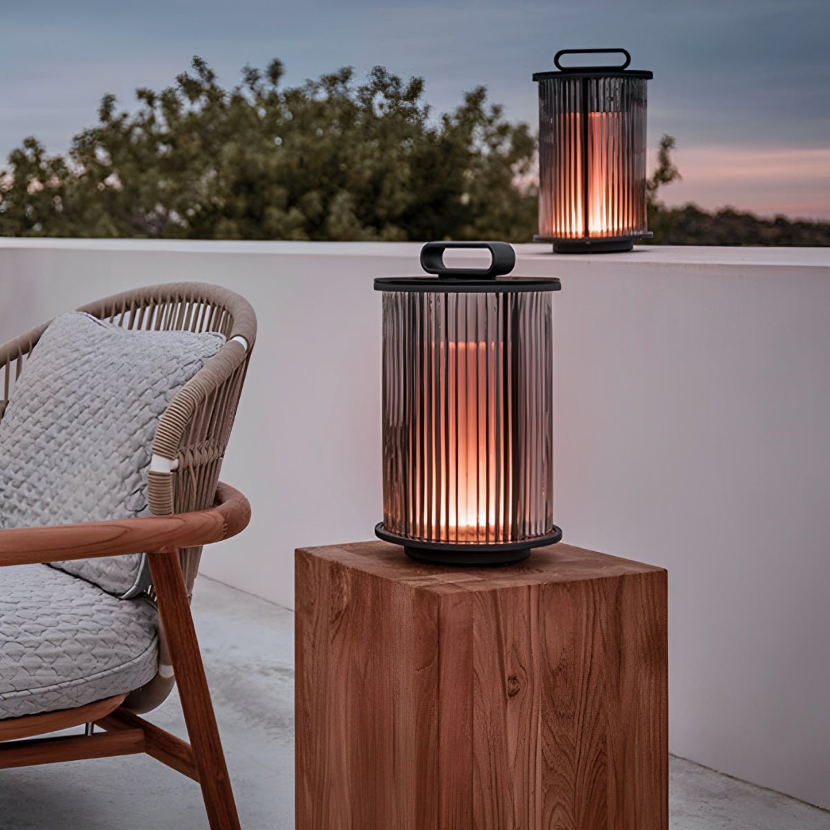 Striped Glass Cylindrical Waterproof Portable Solar Lanterns - Flyachilles