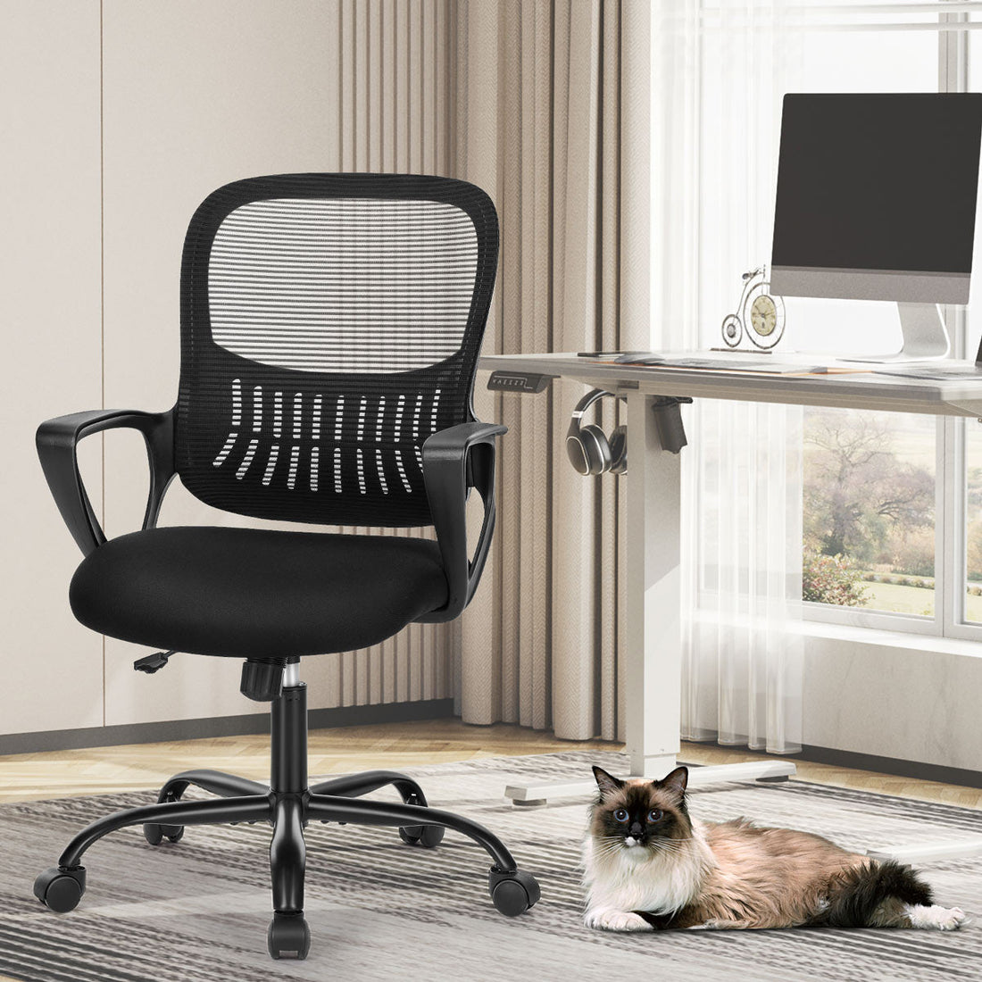 Tall 360 ° Rotatable Modern Ergonomic Office Chair with Armrest - Flyachilles