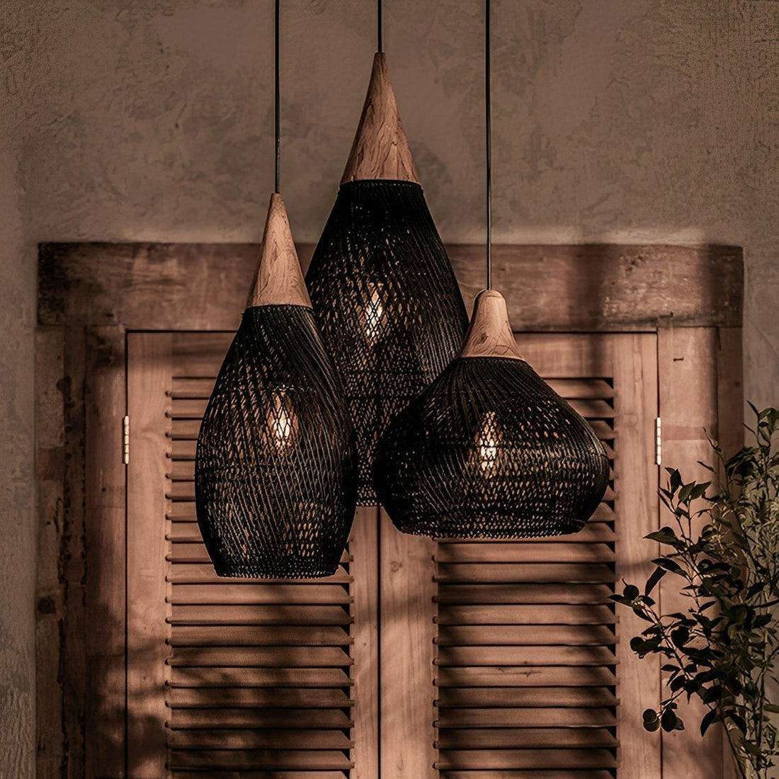 Teardrop - shaped Handmade Rattan Pendant Light – Boho Woven Hanging Lamp - Flyachilles