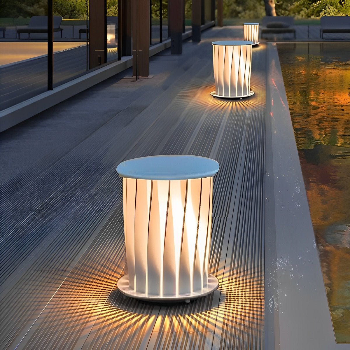 Twisted Metal Lantern LED Waterproof White Modern Solar Lawn Light - Flyachilles