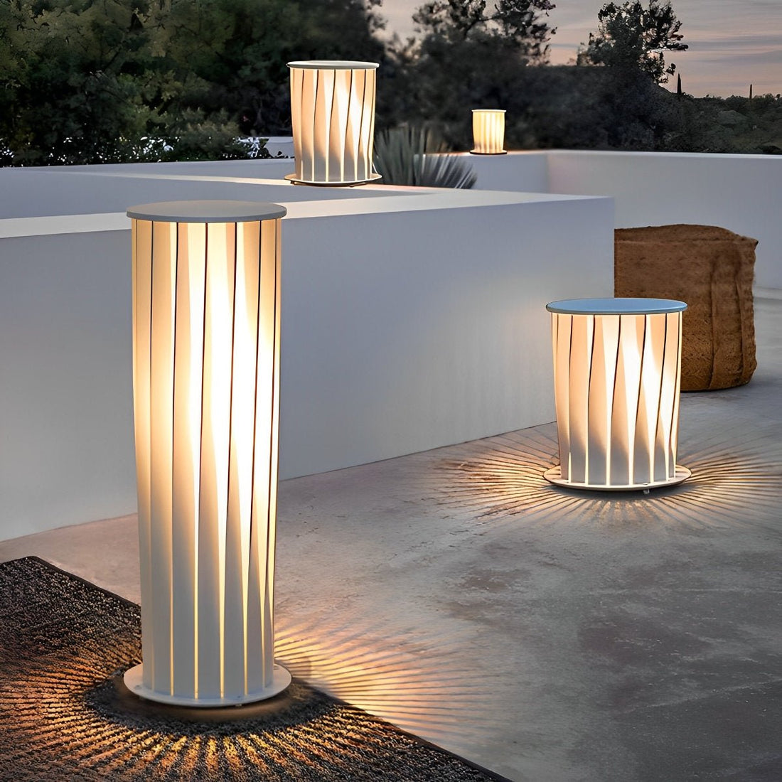 Twisted Metal Lantern LED Waterproof White Modern Solar Lawn Light - Flyachilles