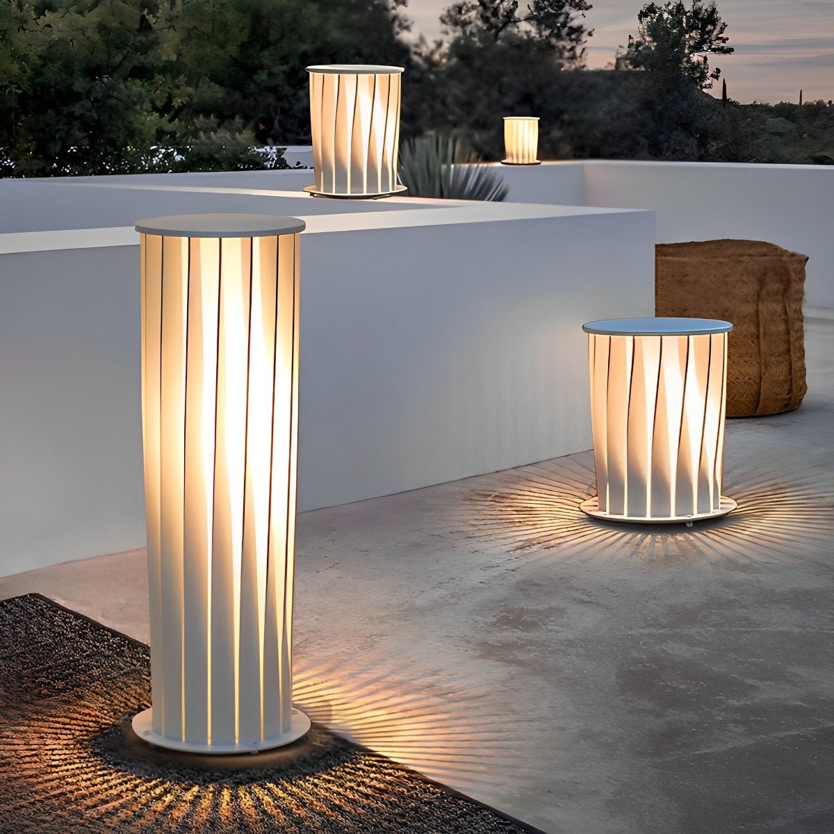 Twisted Metal Lantern LED Waterproof White Modern Solar Lawn Light - Flyachilles