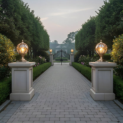 Vintage Glass Aluminum Round Ball Waterproof LED Outdoor Fence Post Light - Flyachilles