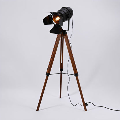 Vintage Industrial Tripod Wood LED Floor Lamp - Flyachilles