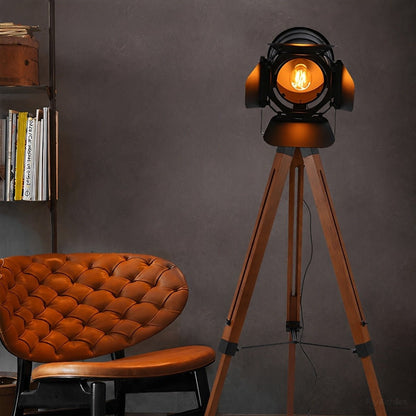 Vintage Industrial Tripod Wood LED Floor Lamp - Flyachilles