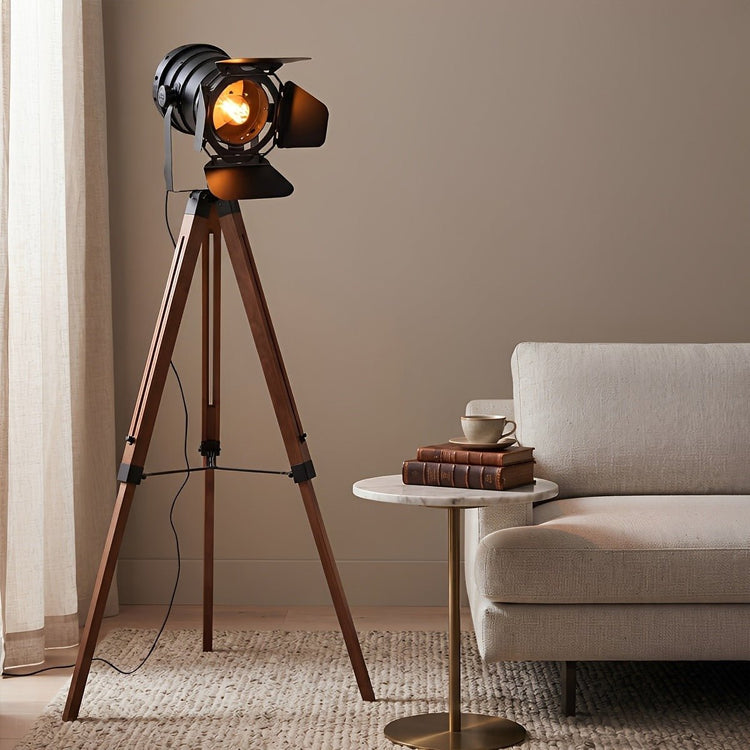 Vintage Industrial Tripod Wood LED Floor Lamp - Flyachilles
