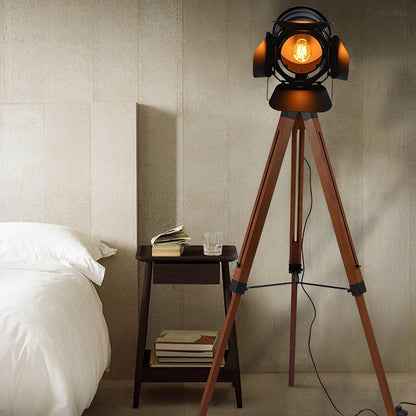 Vintage Industrial Tripod Wood LED Floor Lamp - Flyachilles