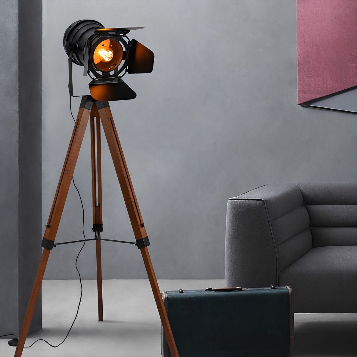Vintage Industrial Tripod Wood LED Floor Lamp - Flyachilles