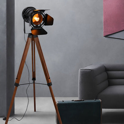 Vintage Industrial Tripod Wood LED Floor Lamp - Flyachilles