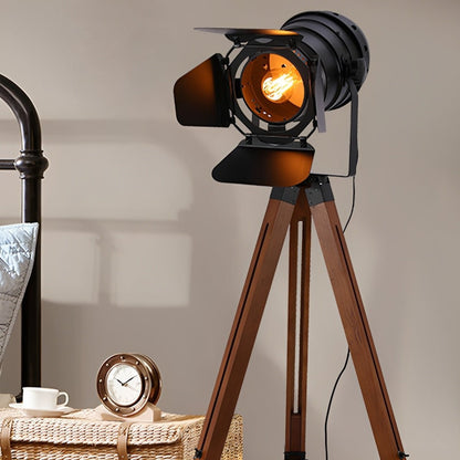 Vintage Industrial Tripod Wood LED Floor Lamp - Flyachilles